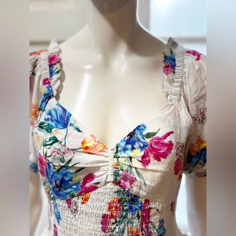 LoveShackFancy 100% Cotton JARRAH Coquette Fun Floral Short Dress Sz Small L#34